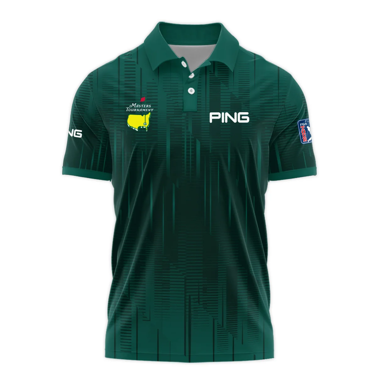 Masters Tournament Ping Dark Green Gradient Stripes Pattern Vneck Polo Shirt Style Classic Polo Shirt For Men