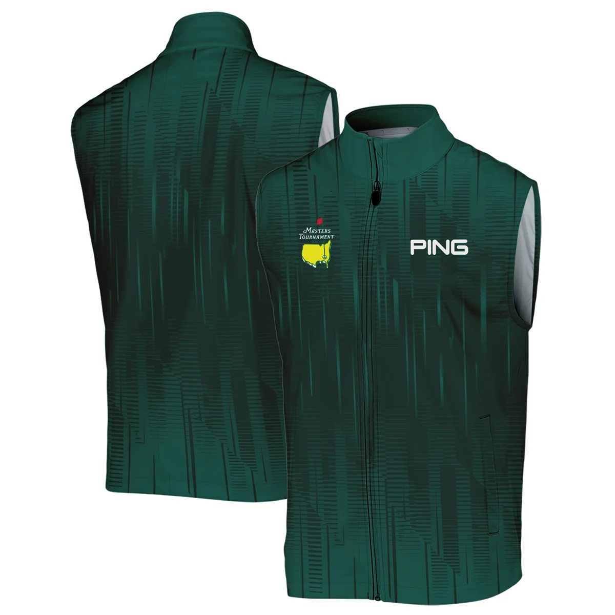 Masters Tournament Ping Dark Green Gradient Stripes Pattern Vneck Long Polo Shirt Style Classic Long Polo Shirt For Men