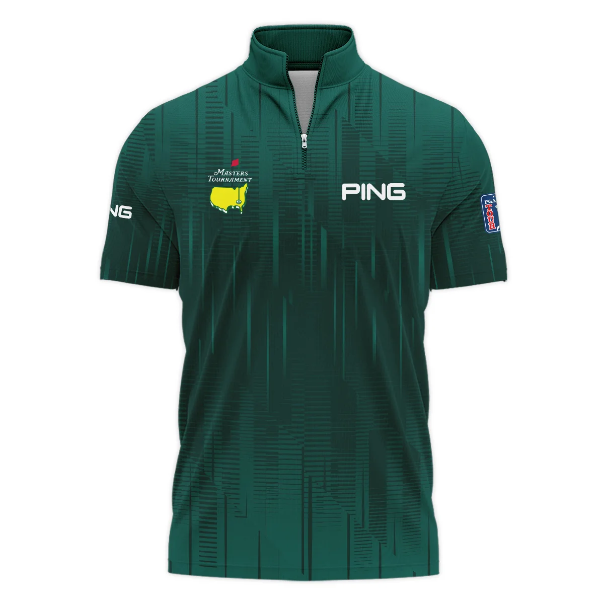 Masters Tournament Ping Dark Green Gradient Stripes Pattern Style Classic, Short Sleeve Polo Shirts Quarter-Zip Casual Slim Fit Mock Neck Basic
