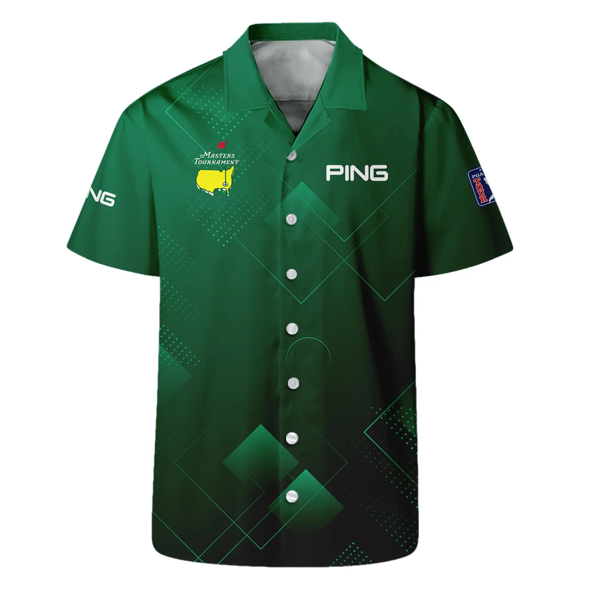 Masters Tournament Ping Hawaiian Shirt Golf Sports Green Abstract Geometric Oversized Hawaiian Shirt