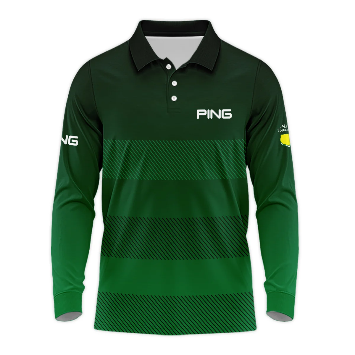 Masters Tournament Ping Sports Long Polo Shirt Green Gradient Stripes Pattern All Over Print Long Polo Shirt For Men