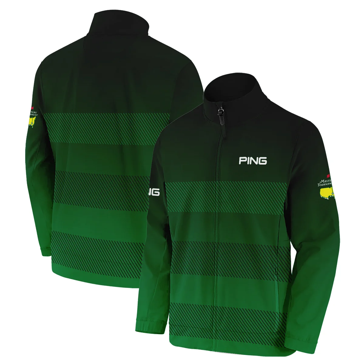 Masters Tournament Ping Sports Long Polo Shirt Green Gradient Stripes Pattern All Over Print Long Polo Shirt For Men