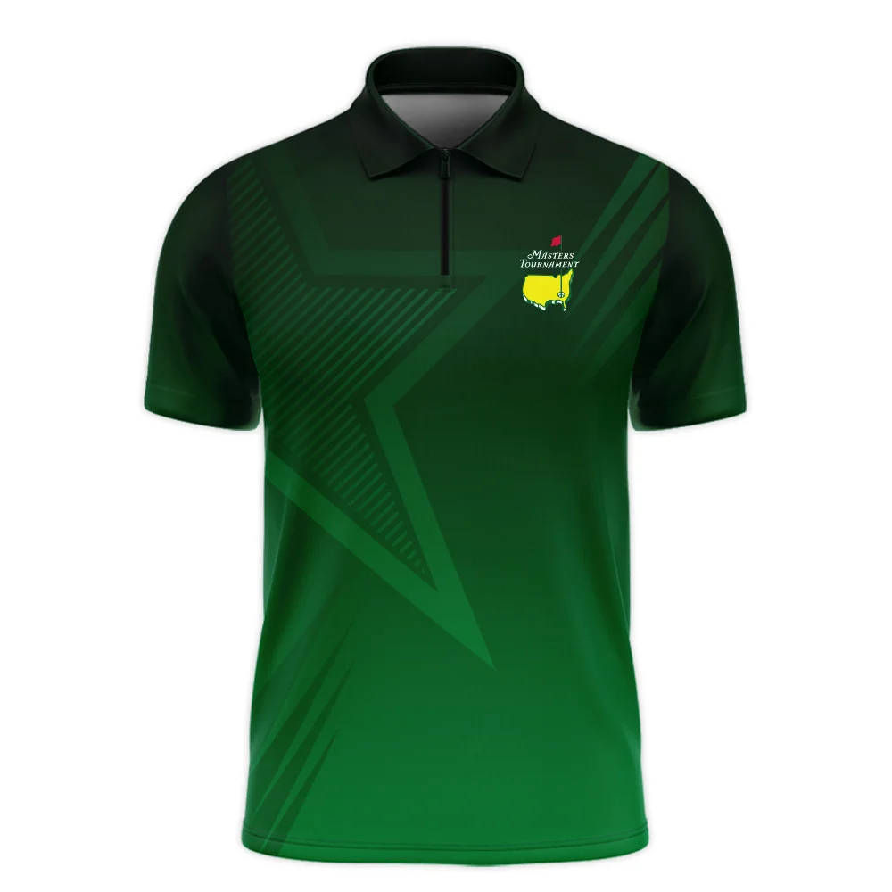Masters Tournament Star Dark Green Pattern Zipper Polo Shirt Style Classic Zipper Polo Shirt For Men