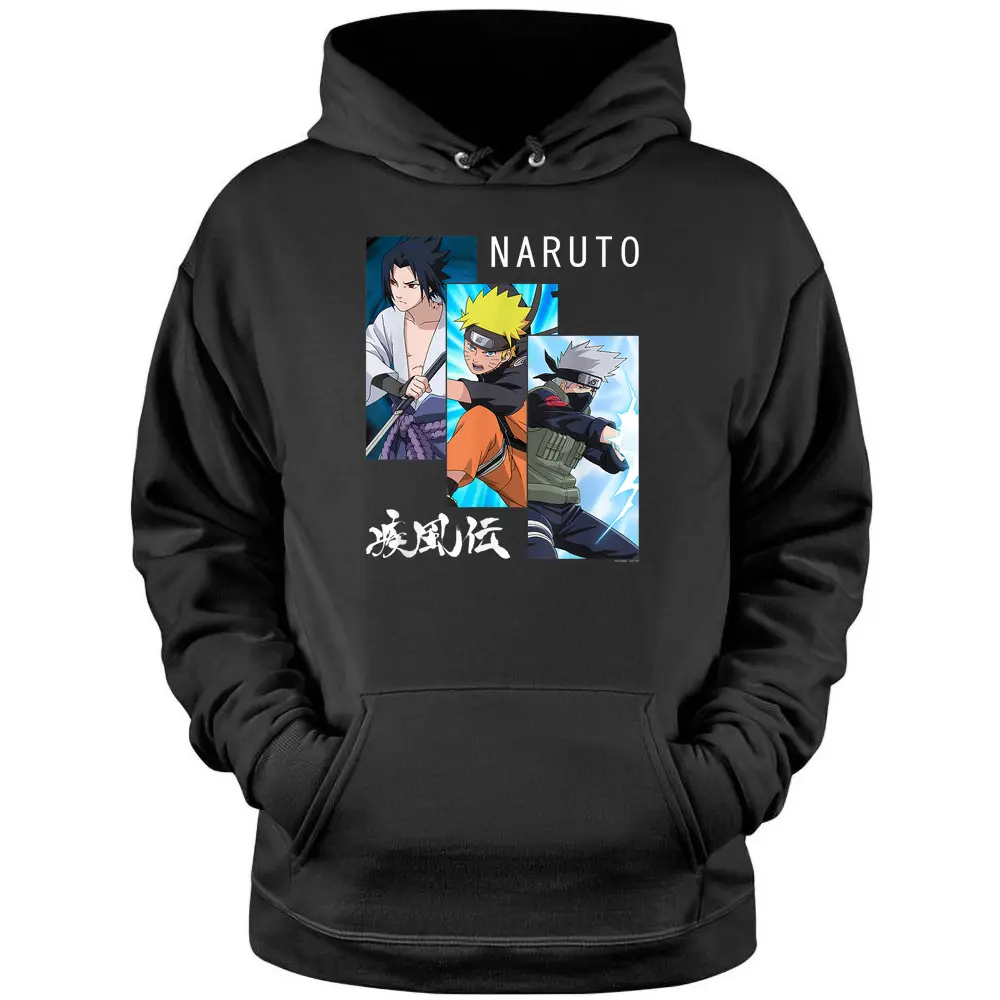 Naruto Shippuden 3 Panels And Kanji Pullover Hoodie