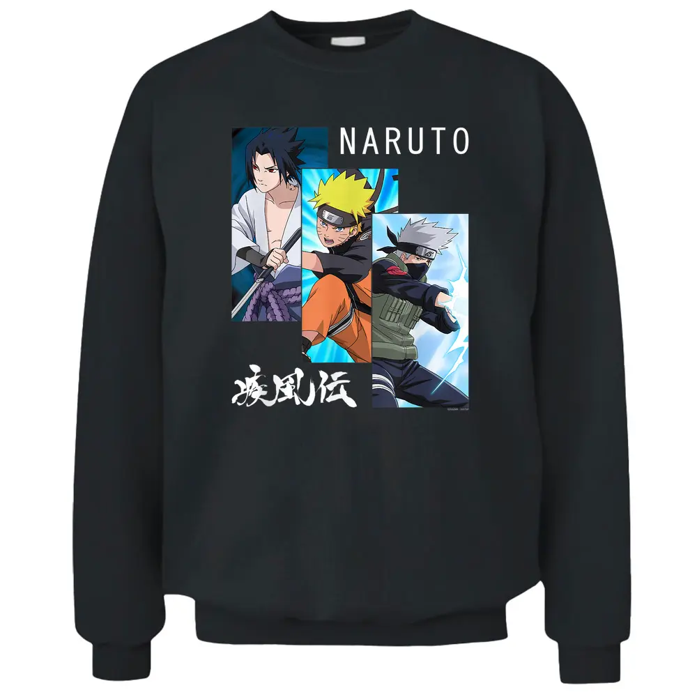 Naruto Shippuden 3 Panels And Kanji Pullover Sweatshirt