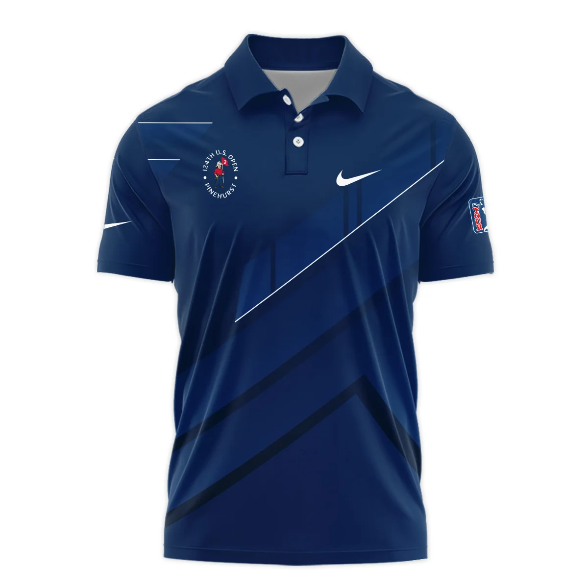 Nike 124th U.S. Open Pinehurst Blue Gradient With White Straight Line Vneck Long Polo Shirt Style Classic Long Polo Shirt For Men