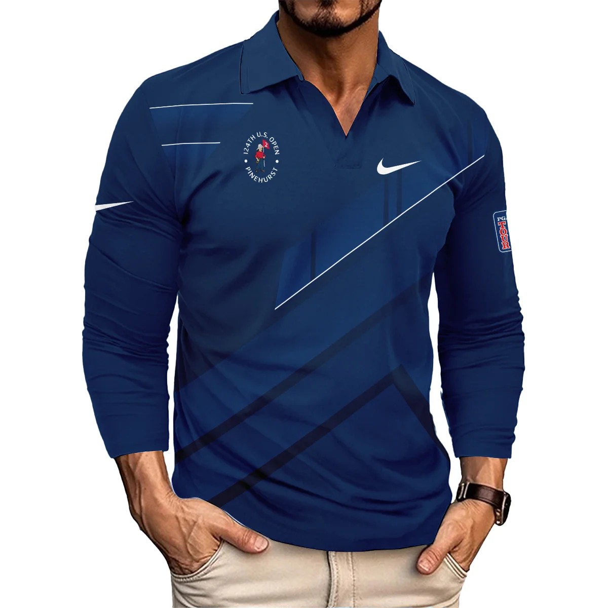 Nike 124th U.S. Open Pinehurst Blue Gradient With White Straight Line Polo Shirt Style Classic Polo Shirt For Men