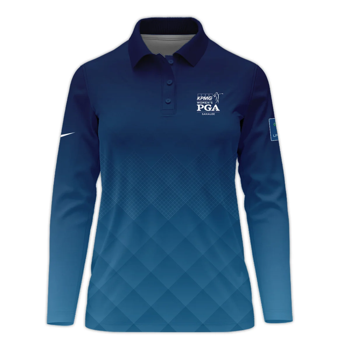 Nike 2024 KPMG Women's PGA Championship Blue Diamond Abstract Zipper Short Polo Shirt