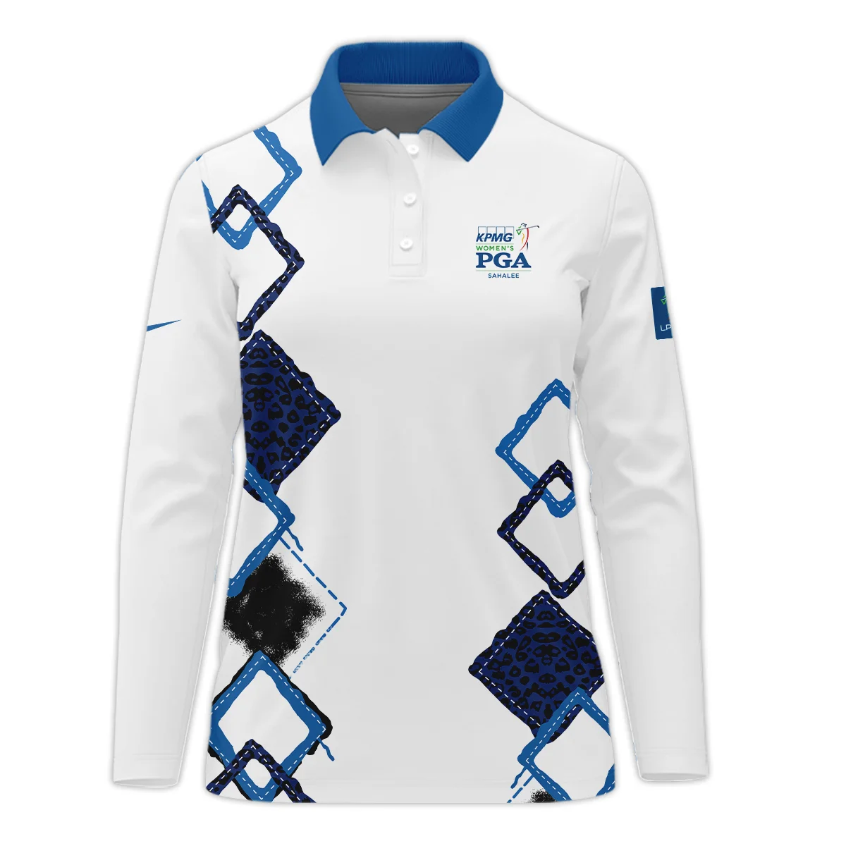 Nike 2024 KPMG Women's PGA Championship Dark Blue Grunge Brush Pattern Background Zipper Long Polo Shirt