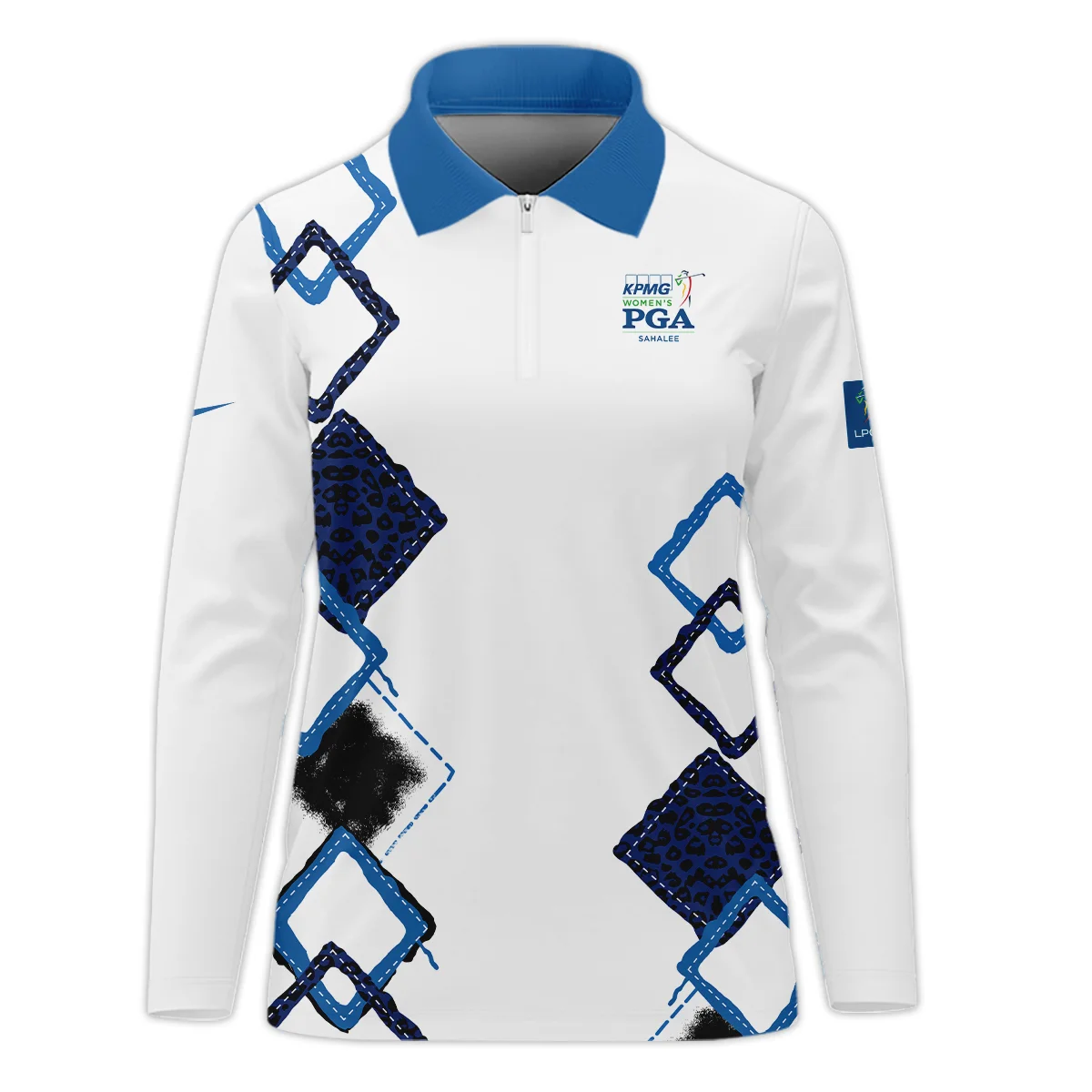 Nike 2024 KPMG Women's PGA Championship Dark Blue Grunge Brush Pattern Background Long Polo Shirt