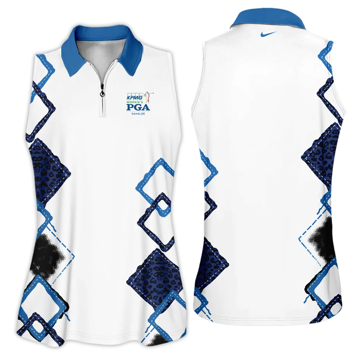 Nike 2024 KPMG Women's PGA Championship Dark Blue Grunge Brush Pattern Background Zipper Short Polo Shirt