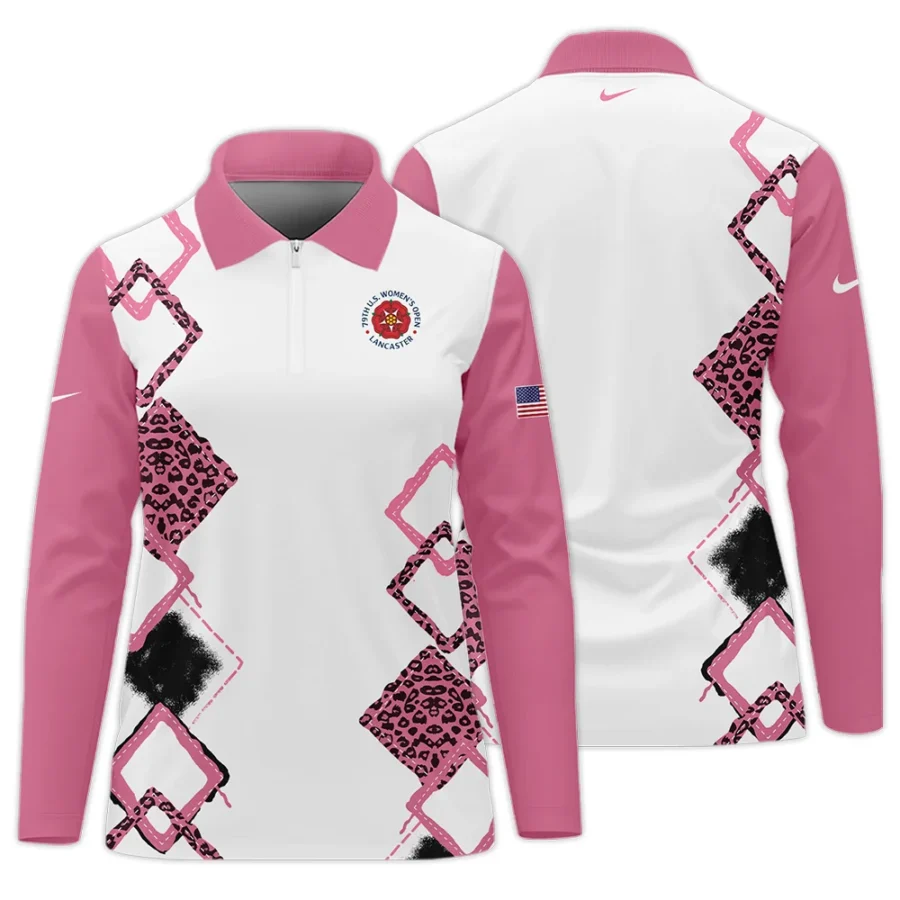 Nike 79th U.S. Women’s Open Lancaster Pink Leopard Pattern White Zipper Long Polo Shirt