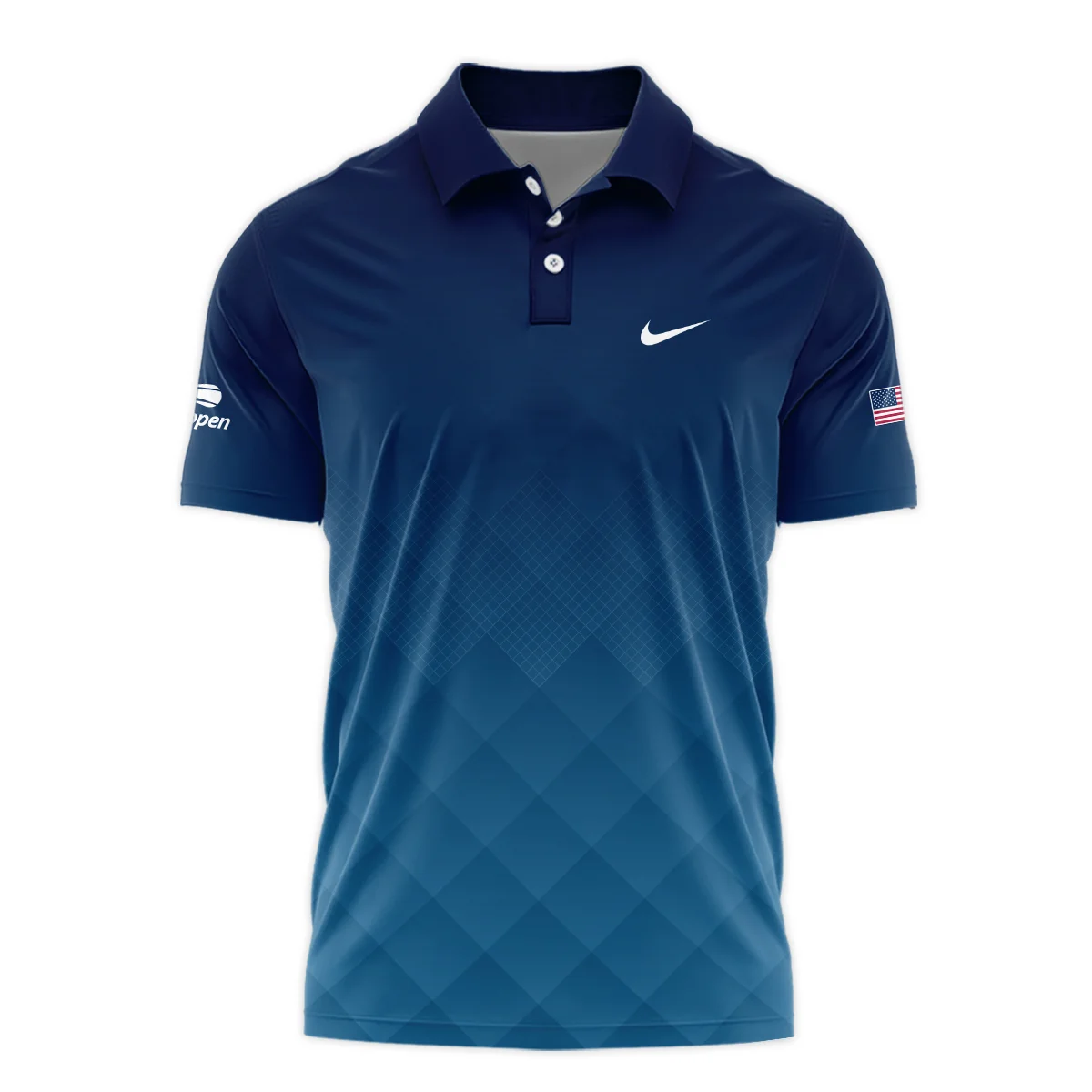 Nike Blue Abstract Background US Open Tennis Champions Polo Shirt Mandarin Collar Polo Shirt