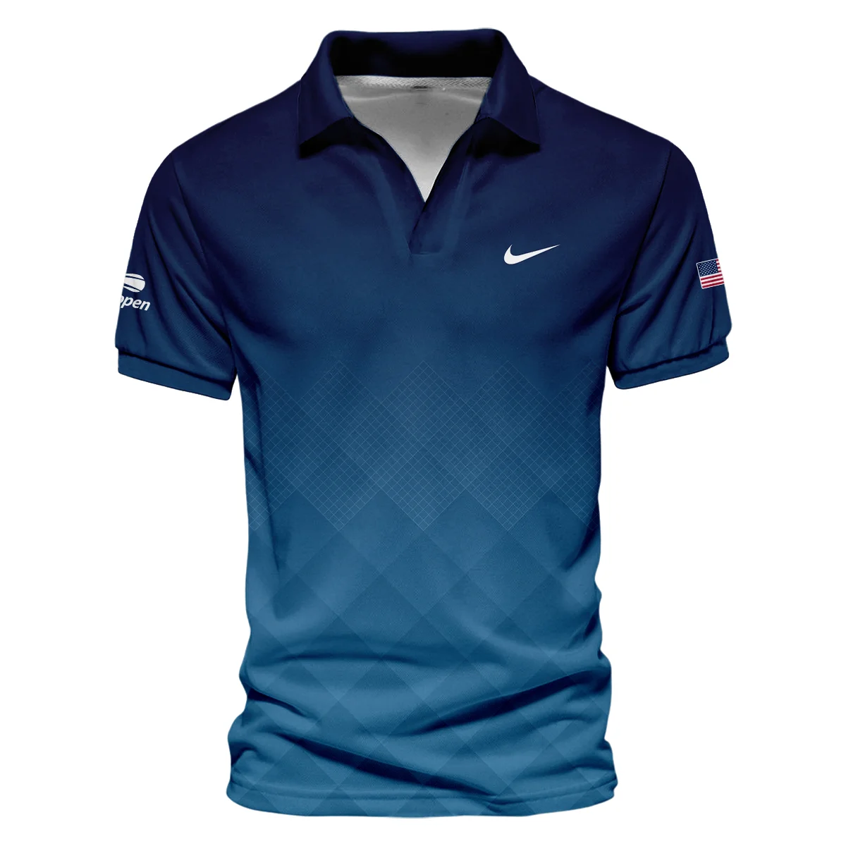 Nike Blue Abstract Background US Open Tennis Champions Polo Shirt Mandarin Collar Polo Shirt