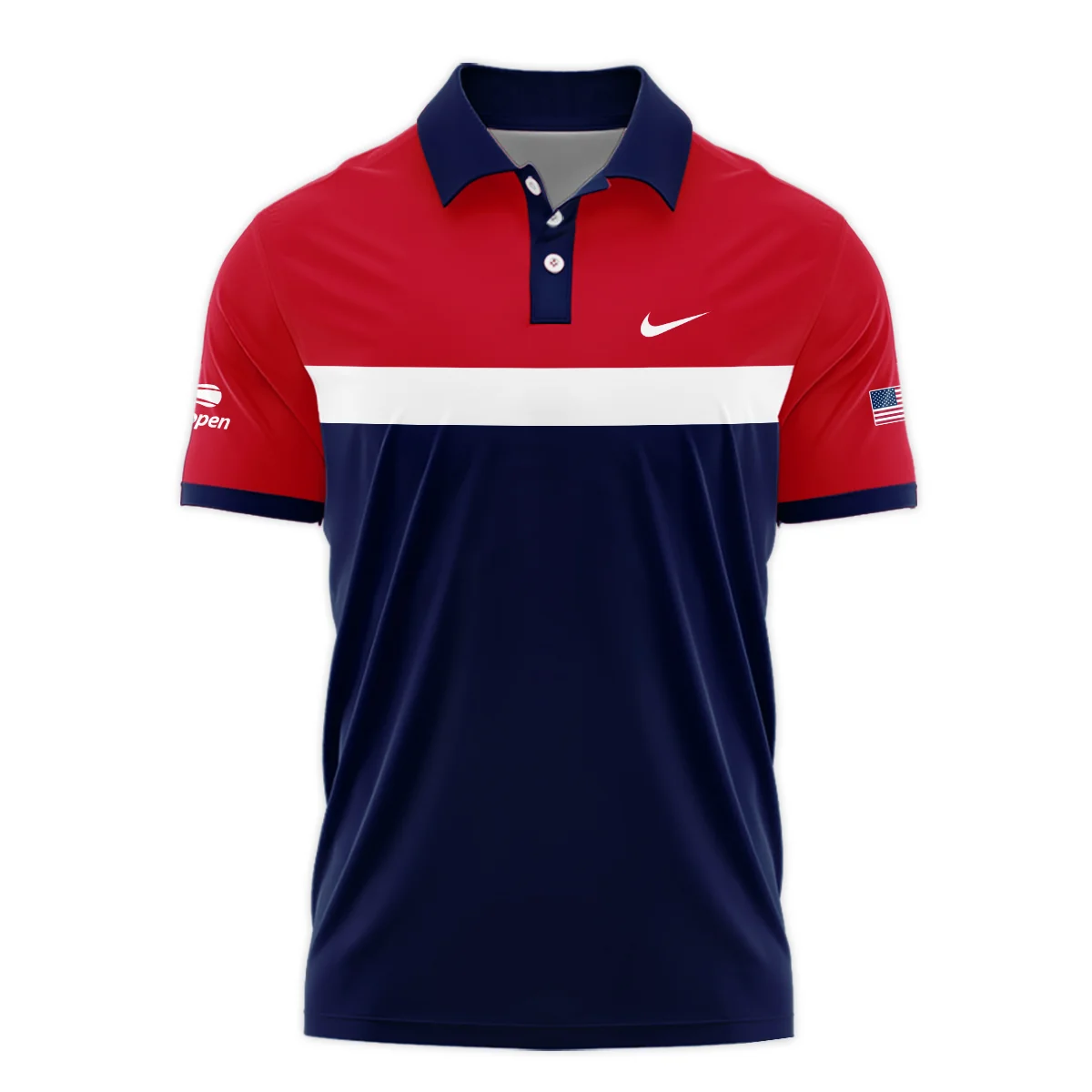 Nike Blue Red White Background US Open Tennis Champions Mandarin collar Quater-Zip Long Sleeve