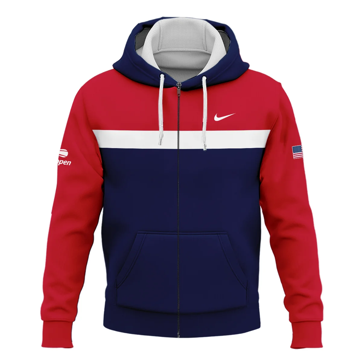Nike Blue Red White Background US Open Tennis Champions Zipper Hoodie Shirt Style Classic Zipper Hoodie Shirt