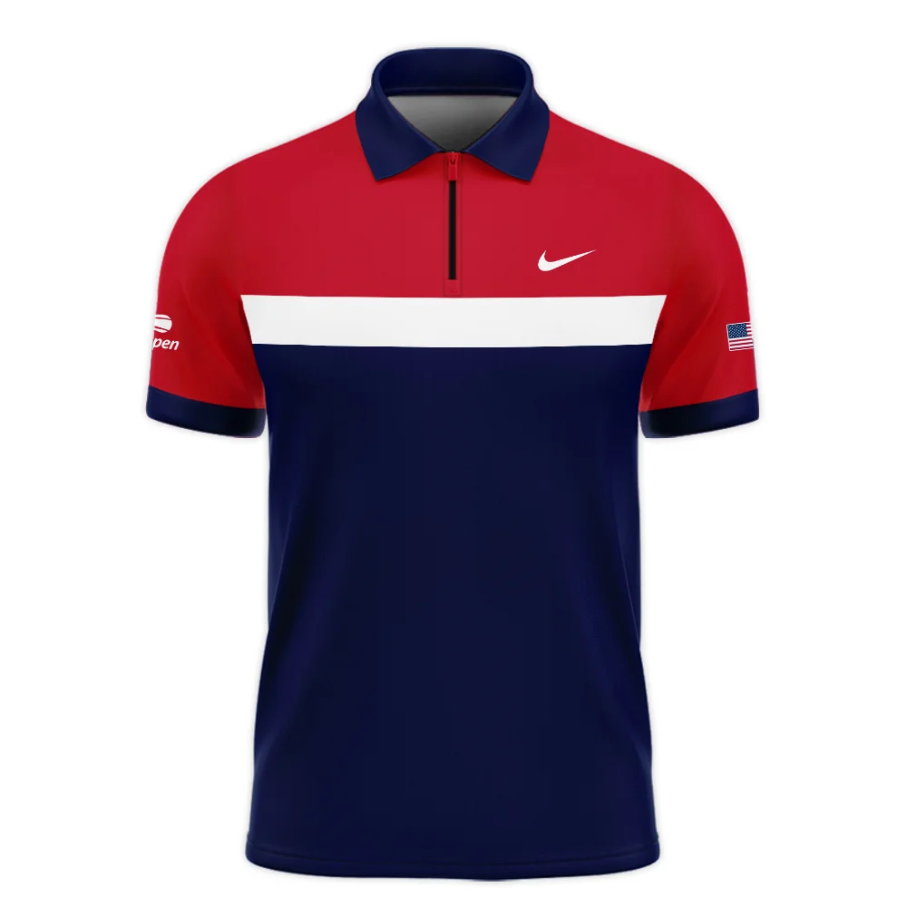 Nike Blue Red White Background US Open Tennis Champions Zipper Polo Shirt Style Classic Zipper Polo Shirt For Men