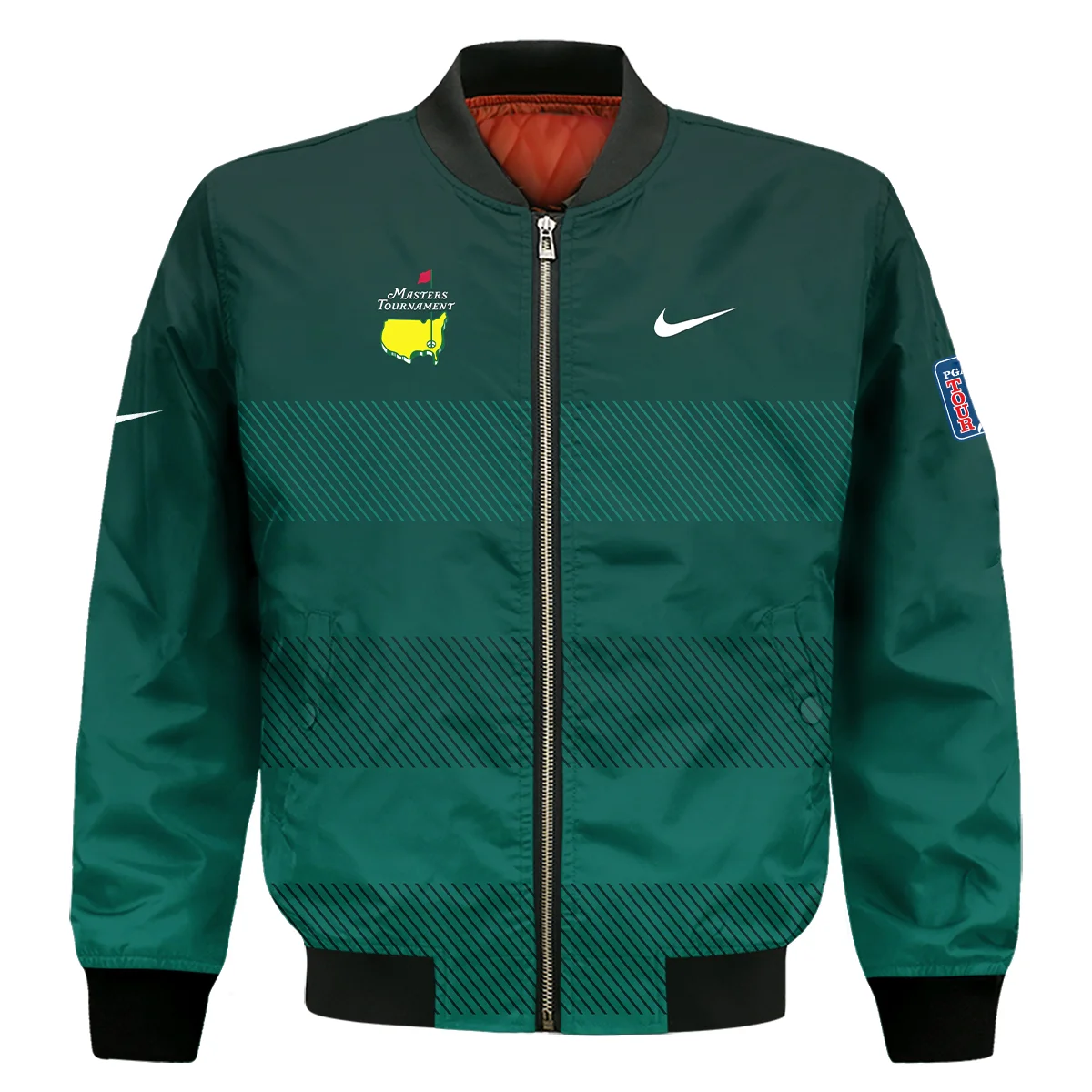 Nike Masters Tournament Dark Green Gradient Stripes Pattern Golf Sport Vneck Long Polo Shirt Style Classic Long Polo Shirt For Men