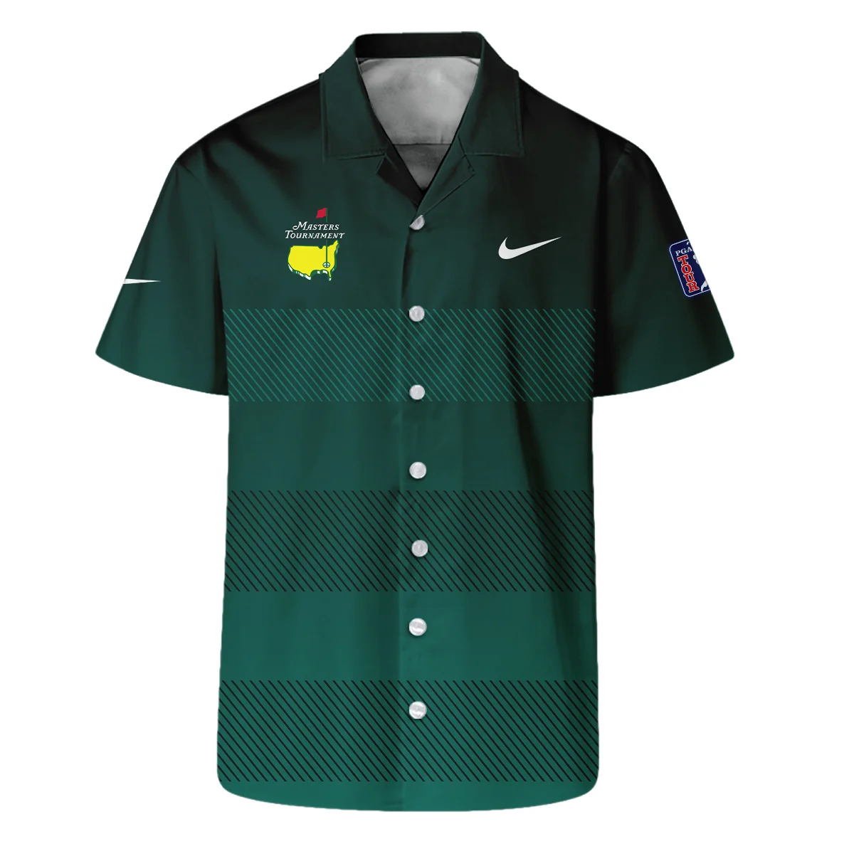 Nike Masters Tournament Dark Green Gradient Stripes Pattern Golf Sport Hawaiian Shirt Style Classic Oversized Hawaiian Shirt