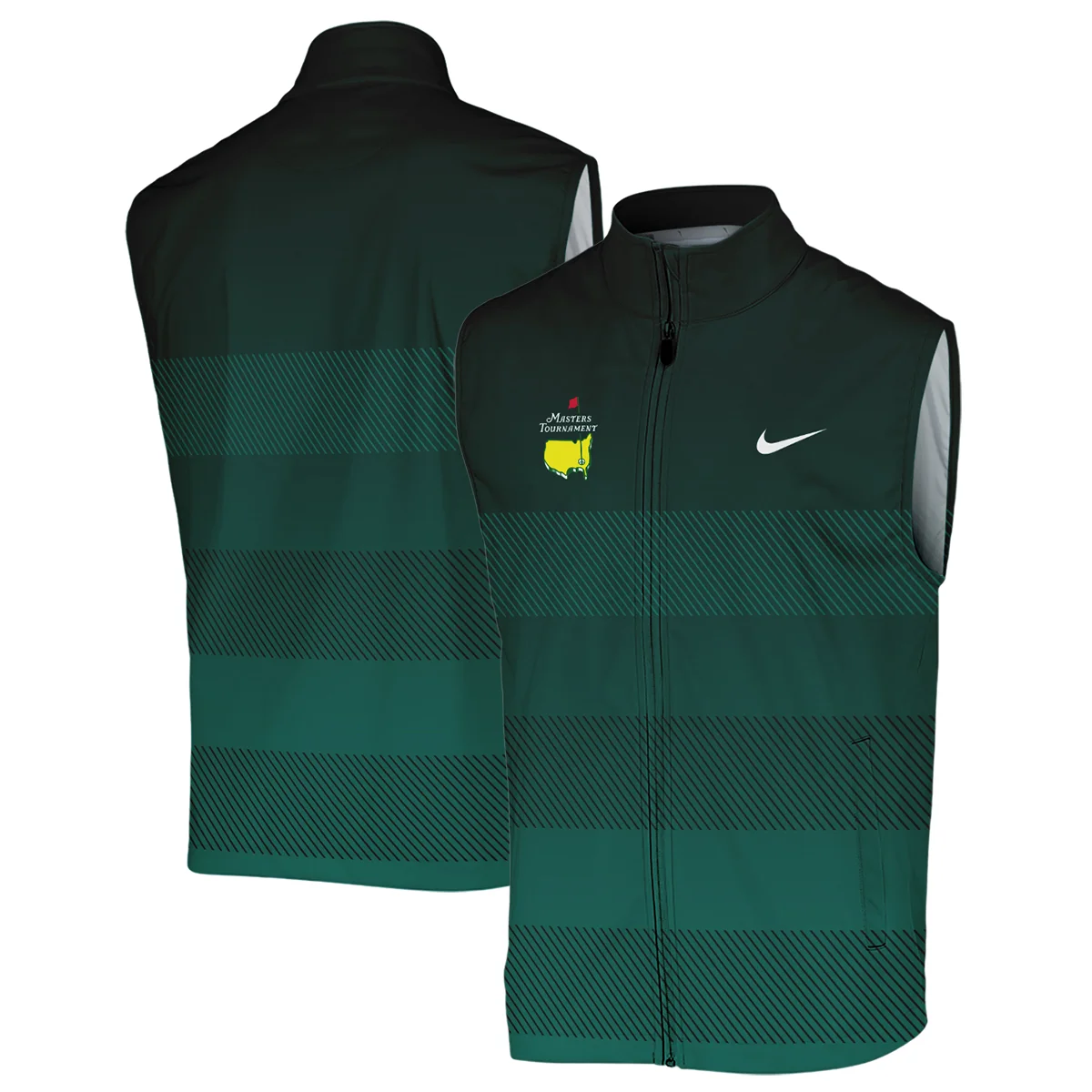 Nike Masters Tournament Dark Green Gradient Stripes Pattern Golf Sport Sleeveless Jacket Style Classic Sleeveless Jacket