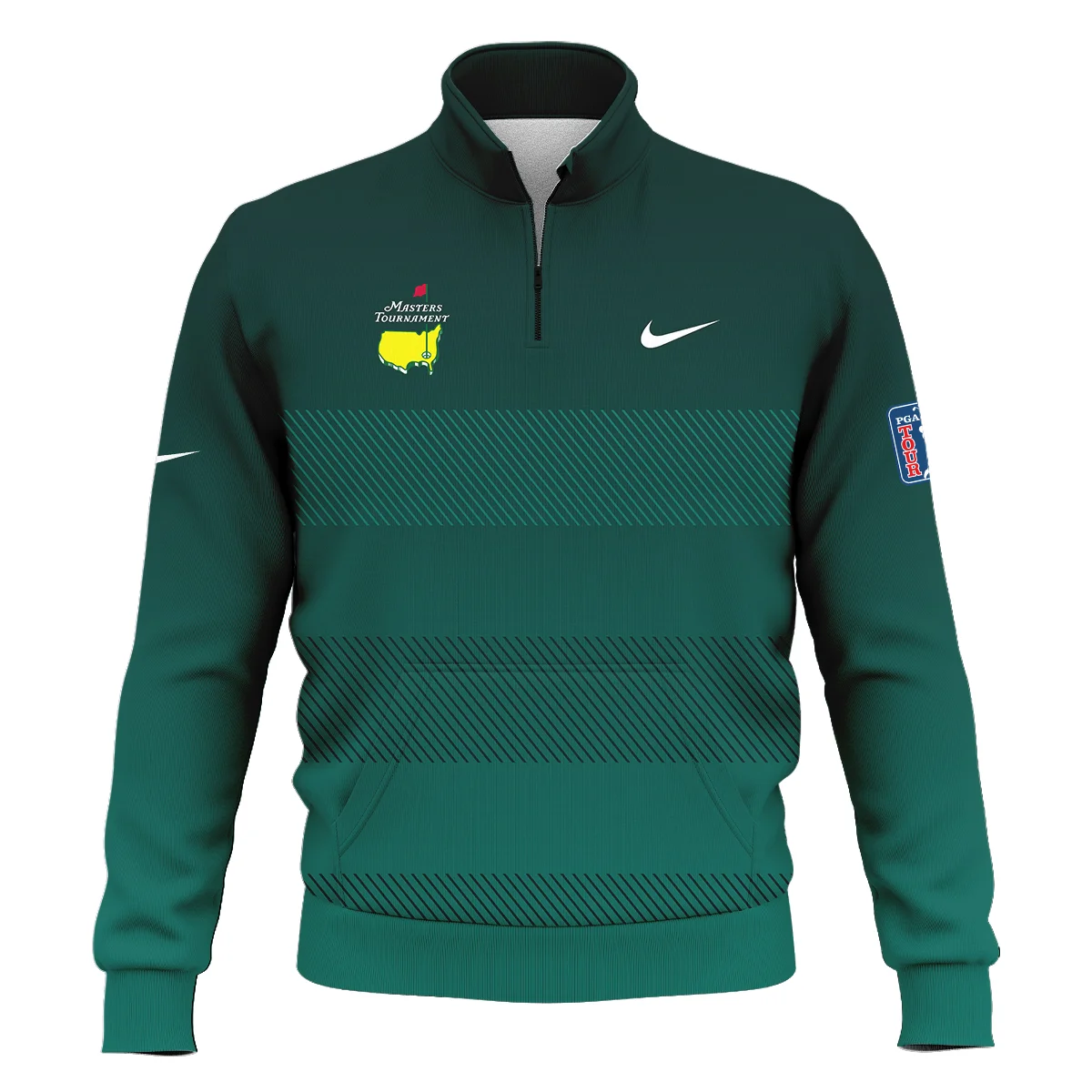 Nike Masters Tournament Dark Green Gradient Stripes Pattern Golf Sport Style Classic, Short Sleeve Polo Shirts Quarter-Zip Casual Slim Fit Mock Neck Basic