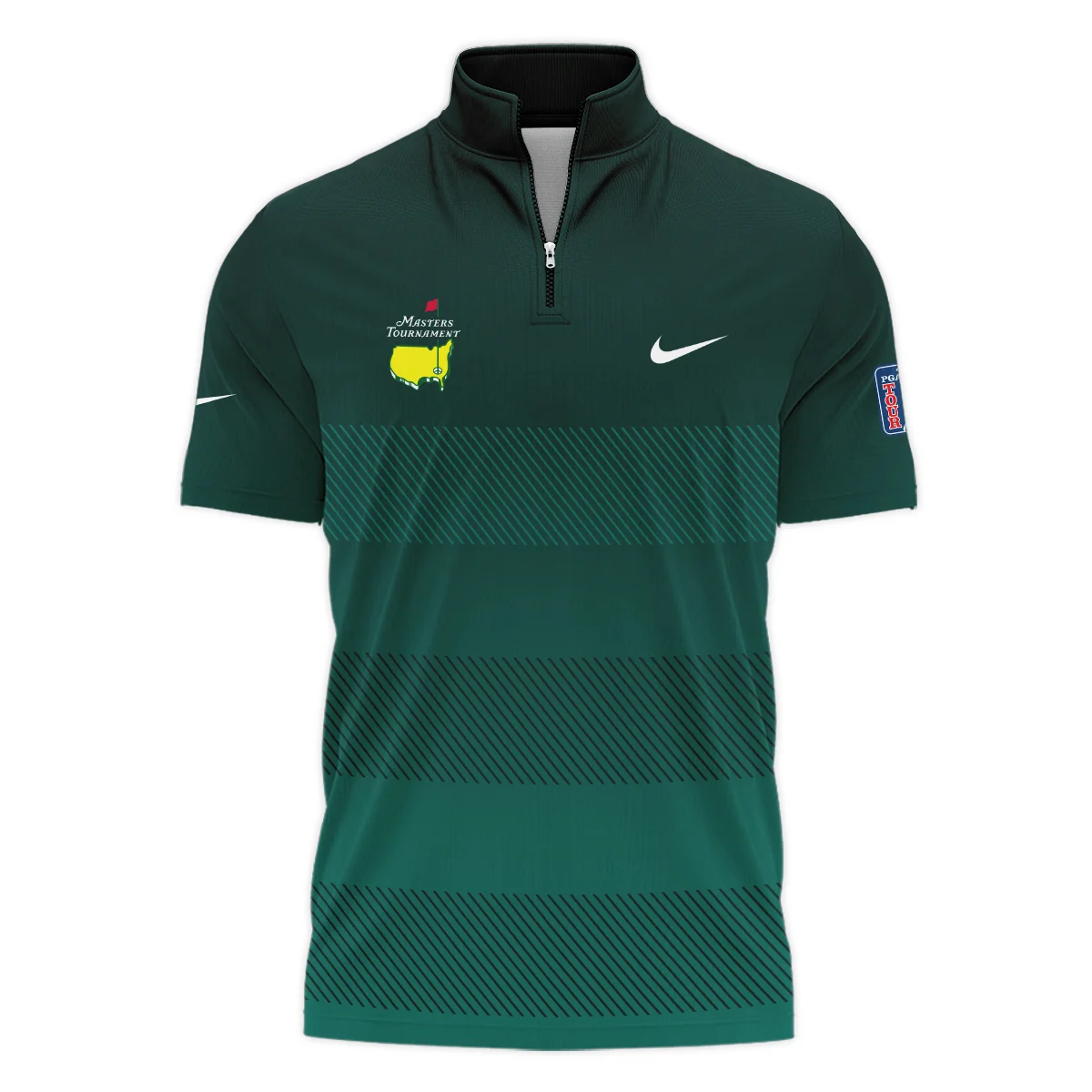 Nike Masters Tournament Dark Green Gradient Stripes Pattern Golf Sport Style Classic, Short Sleeve Polo Shirts Quarter-Zip Casual Slim Fit Mock Neck Basic