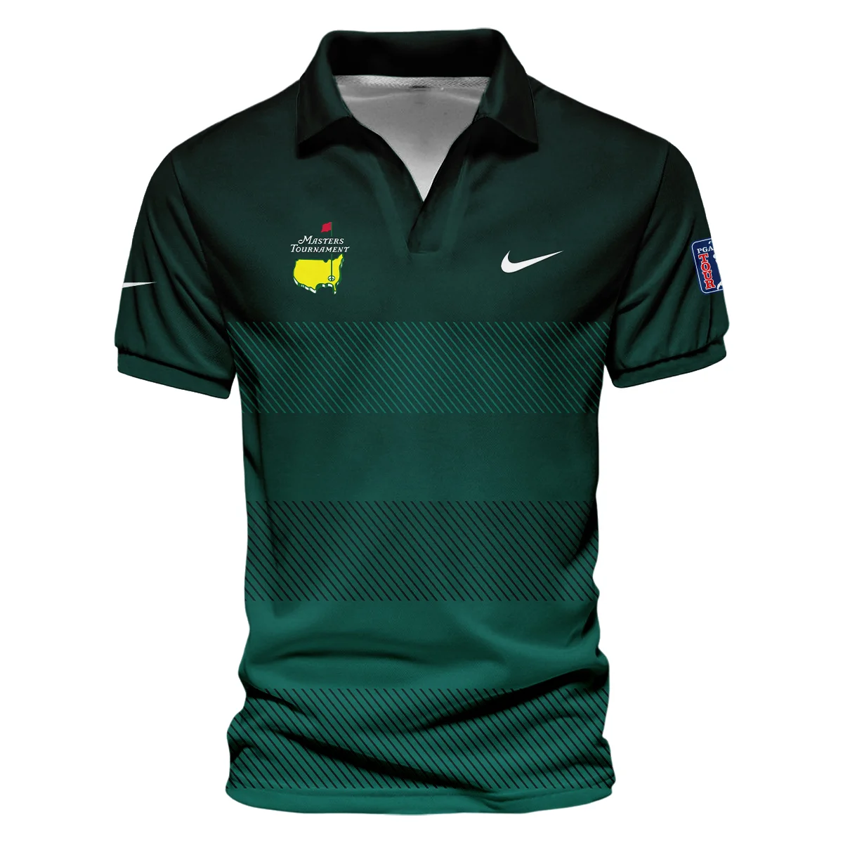 Nike Masters Tournament Dark Green Gradient Stripes Pattern Golf Sport Vneck Long Polo Shirt Style Classic Long Polo Shirt For Men