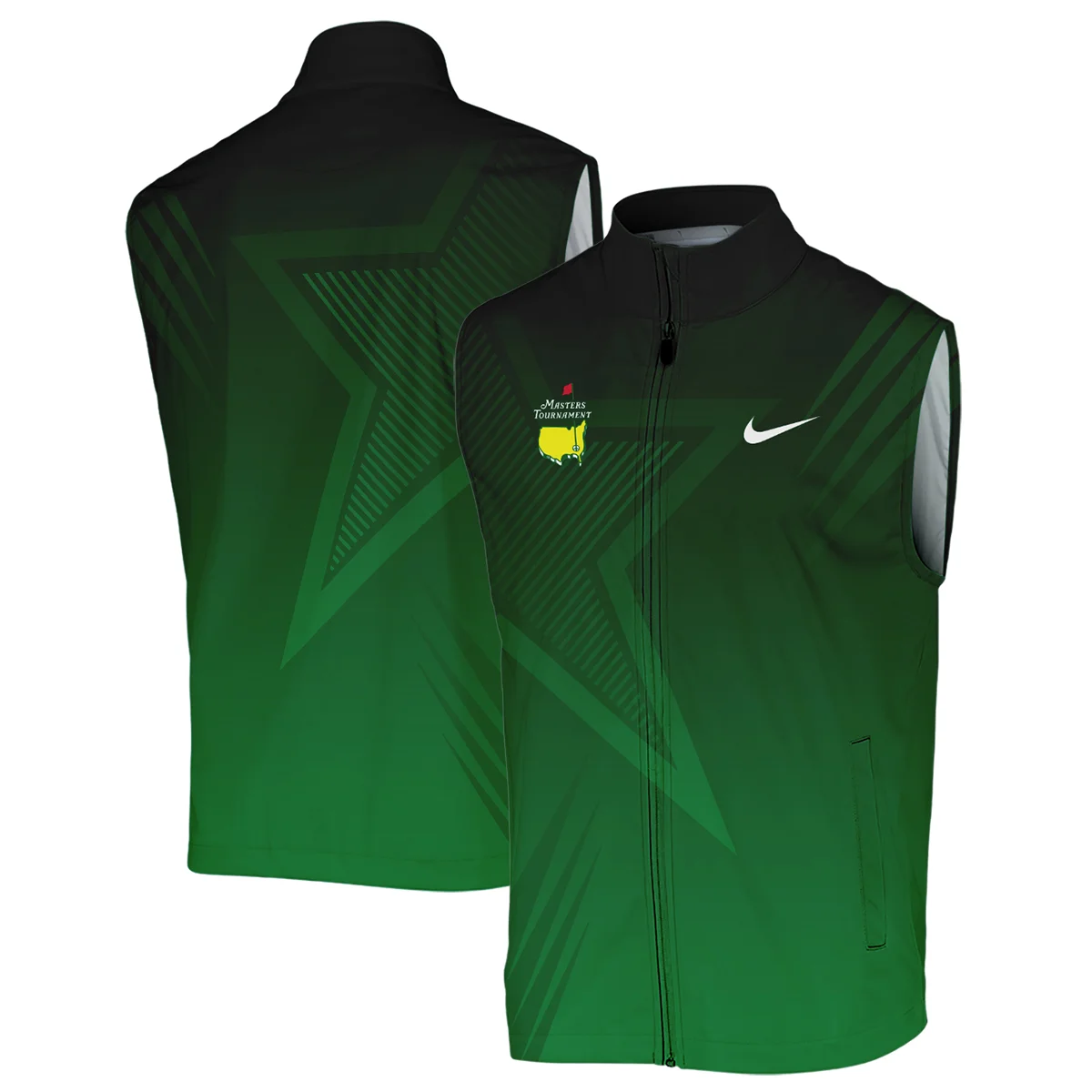 Nike Masters Tournament Polo Shirt Dark Green Gradient Star Pattern Golf Sports Sleeveless Jacket Style Classic Sleeveless Jacket