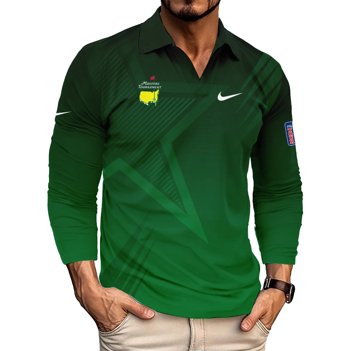 Nike Masters Tournament Polo Shirt Dark Green Gradient Star Pattern Golf Sports Unisex Sweatshirt Style Classic Sweatshirt