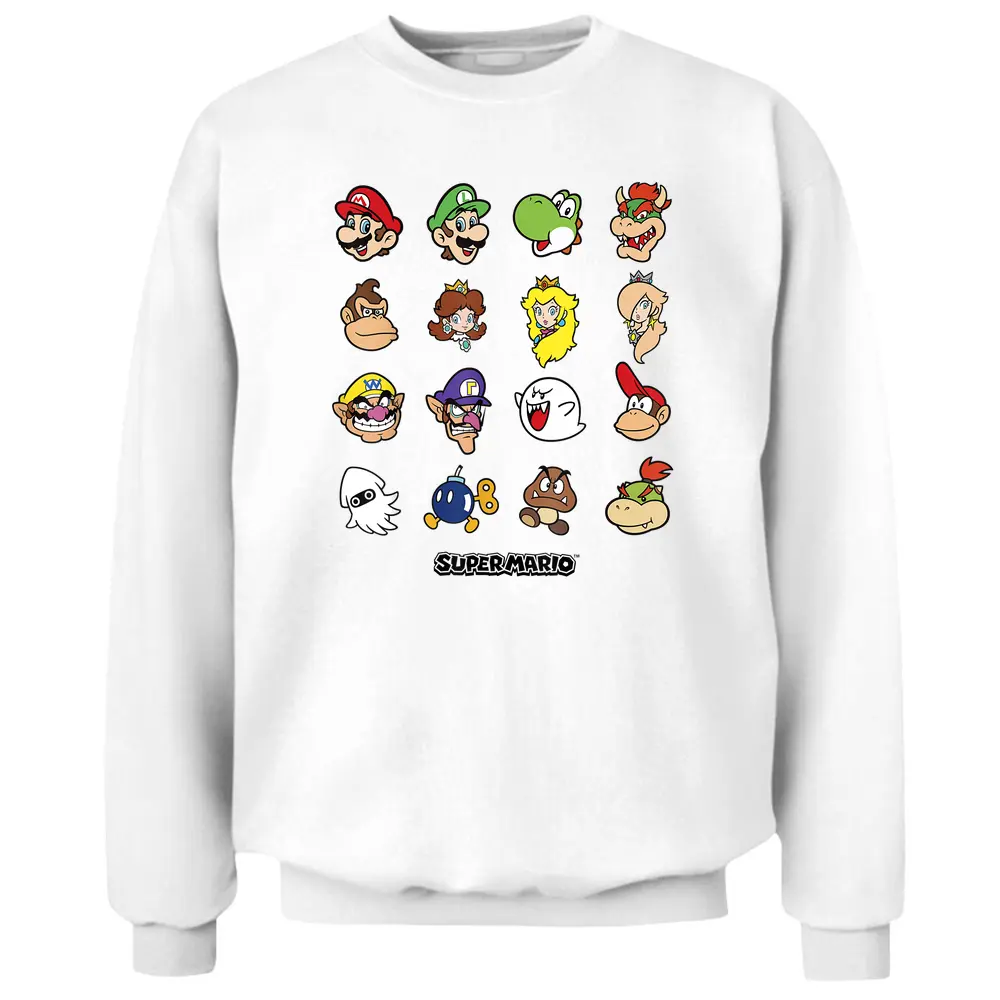 Nintendo Super Mario Character Faces Grid Pullover Sweatshirt