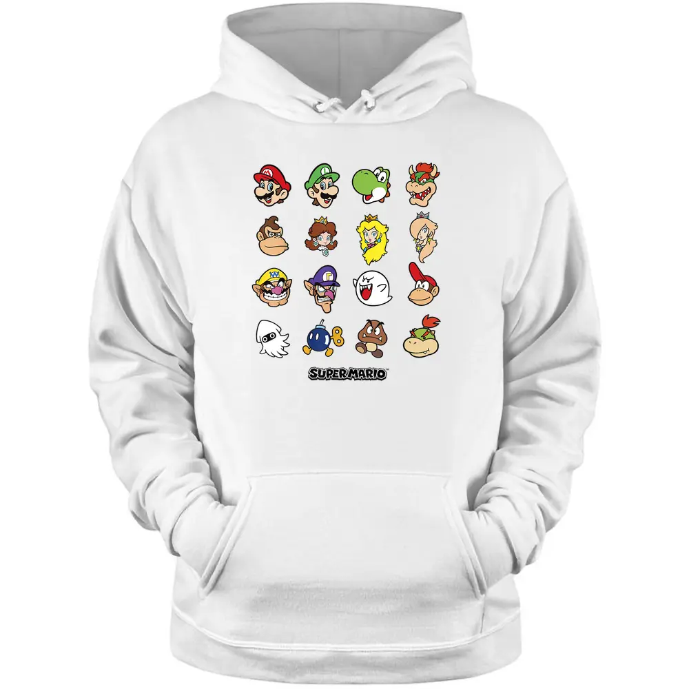 Nintendo Super Mario Character Faces Grid Pullover Hoodie