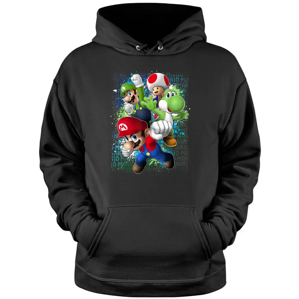 Nintendo Super Mario Luigi Paint Splatter Action Pullover Hoodie