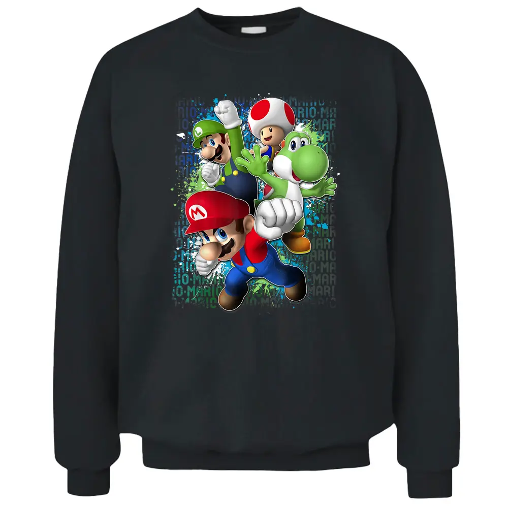 Nintendo Super Mario Luigi Paint Splatter Action Pullover Sweatshirt