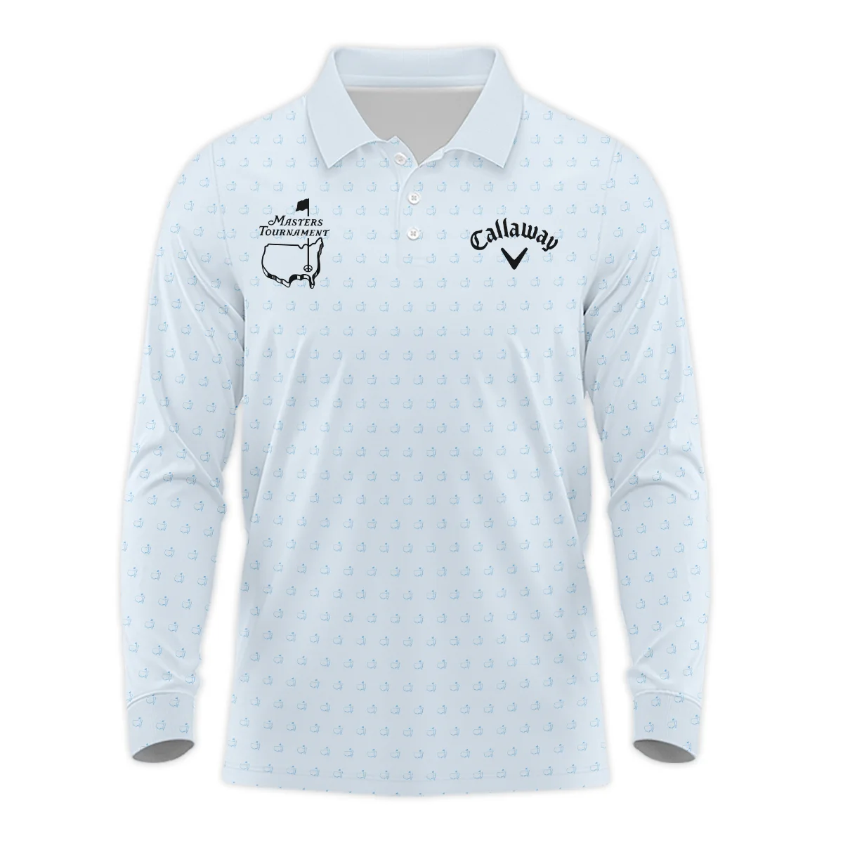Pattern Masters Tournament Callaway Long Polo Shirt White Light Blue Color Pattern Logo  Long Polo Shirt For Men