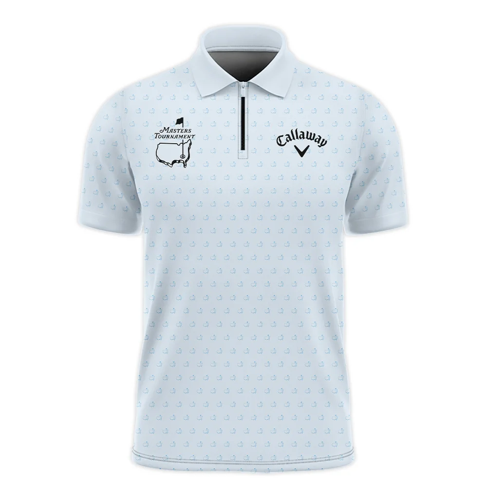 Pattern Masters Tournament Callaway Zipper Polo Shirt White Light Blue Color Pattern Logo  Zipper Polo Shirt For Men