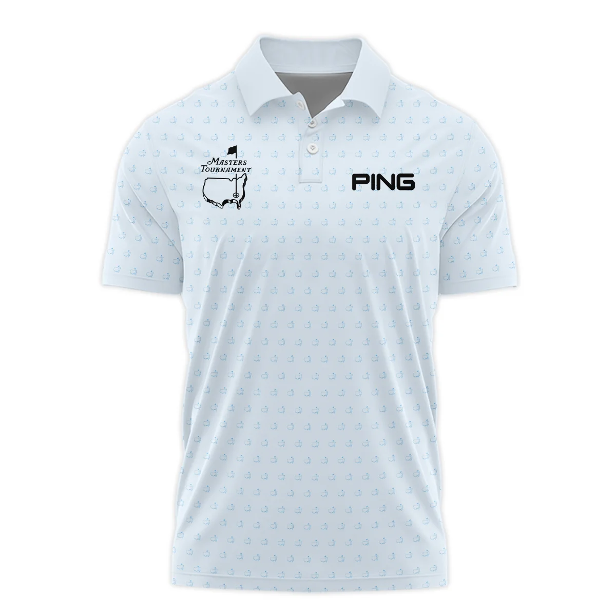 Pattern Masters Tournament Ping Long Polo Shirt White Light Blue Color Pattern Logo  Long Polo Shirt For Men