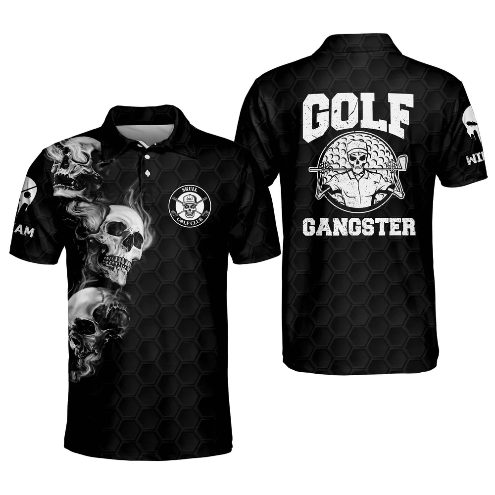 Personalized Golf Polo Shirts for Men Skull Golf Gangster Golf Shirts Short Sleeve Polo GOLF