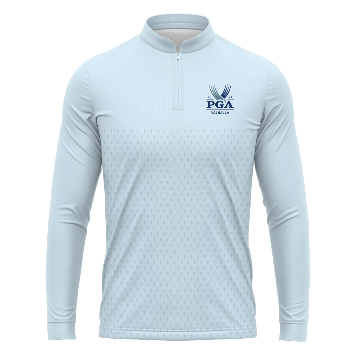 PGA Trophy Pattern Light Blue 2024 PGA Championship Valhalla Callaway Zipper Polo Shirt Style Classic Zipper Polo Shirt For Men