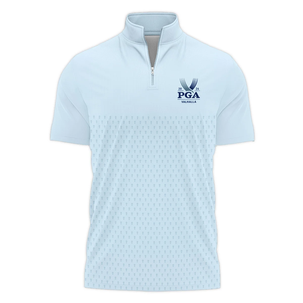 PGA Trophy Pattern Light Blue 2024 PGA Championship Valhalla Callaway Style Classic, Short Sleeve Polo Shirts Quarter-Zip