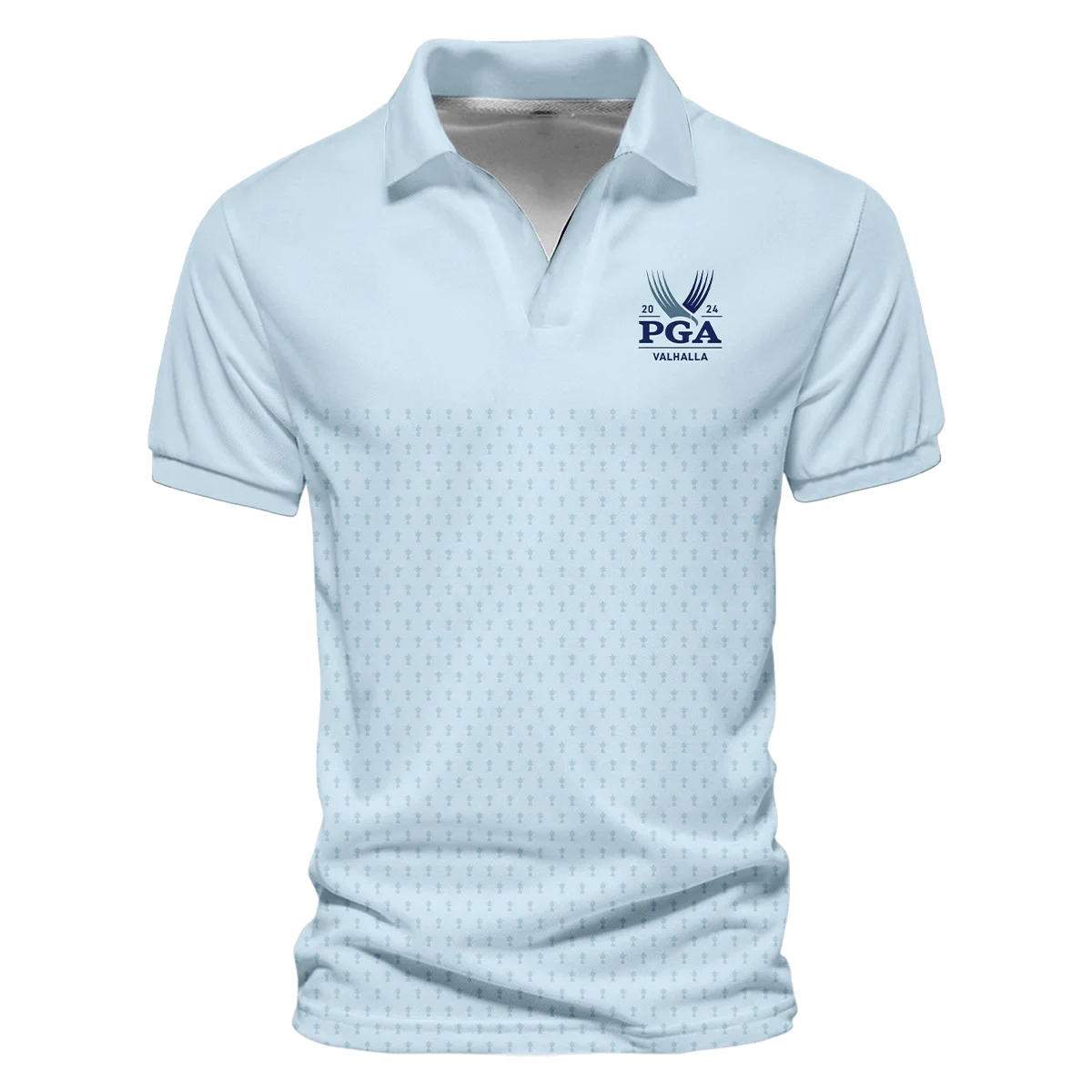 PGA Trophy Pattern Light Blue 2024 PGA Championship Valhalla Callaway Vneck Polo Shirt Style Classic Polo Shirt For Men