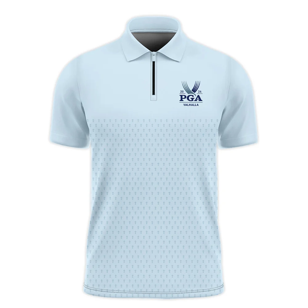 PGA Trophy Pattern Light Blue 2024 PGA Championship Valhalla Callaway Mandarin collar Quater-Zip Long Sleeve