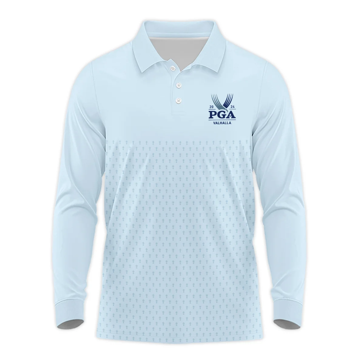 PGA Trophy Pattern Light Blue 2024 PGA Championship Valhalla Rolex Polo Shirt Mandarin Collar Polo Shirt