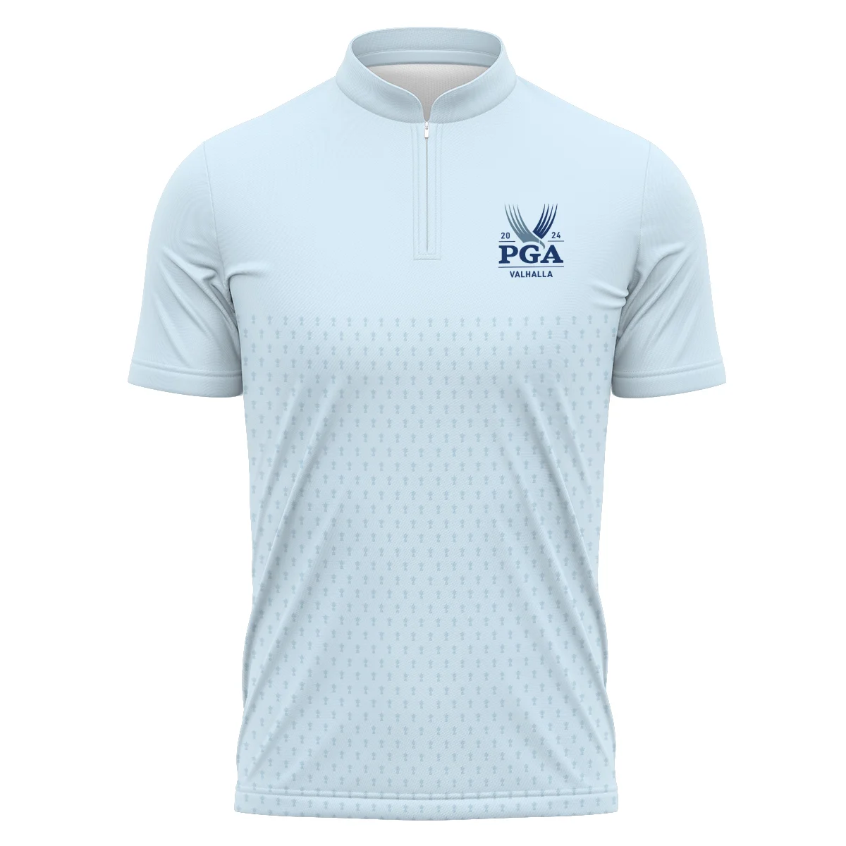 PGA Trophy Pattern Light Blue 2024 PGA Championship Valhalla Rolex Zipper Polo Shirt Style Classic Zipper Polo Shirt For Men