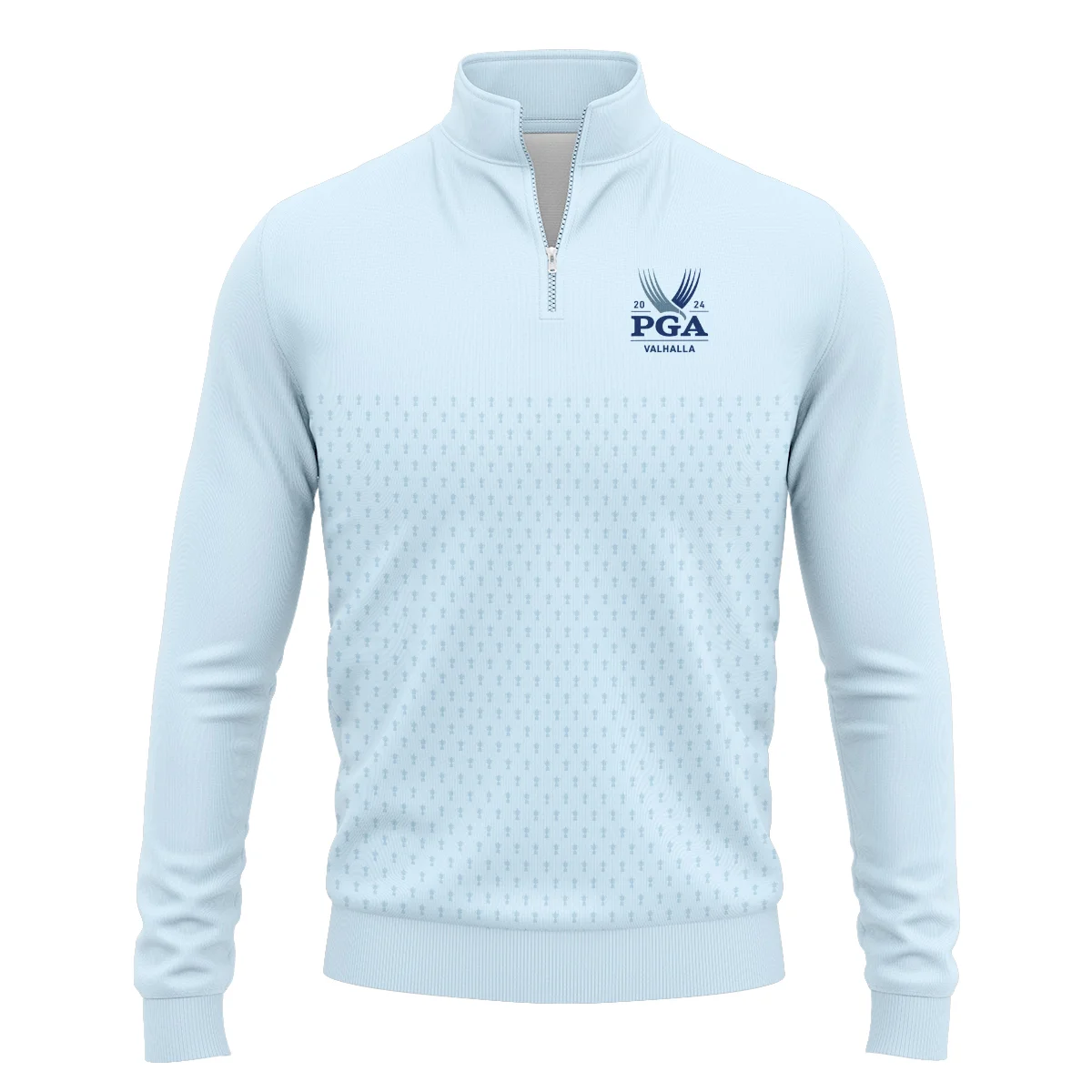 PGA Trophy Pattern Light Blue 2024 PGA Championship Valhalla Rolex Style Classic, Short Sleeve Polo Shirts Quarter-Zip