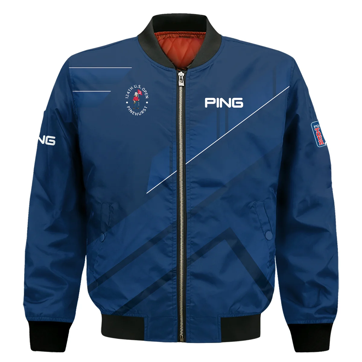 Ping 124th U.S. Open Pinehurst Blue Gradient With White Straight Line Bomber Jacket Style Classic Bomber Jacket