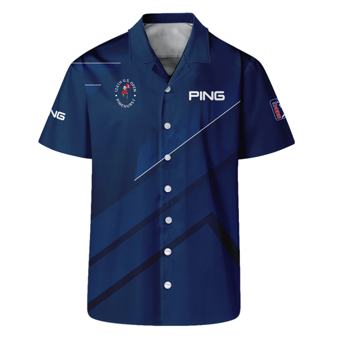 Ping 124th U.S. Open Pinehurst Blue Gradient With White Straight Line Vneck Long Polo Shirt Style Classic Long Polo Shirt For Men