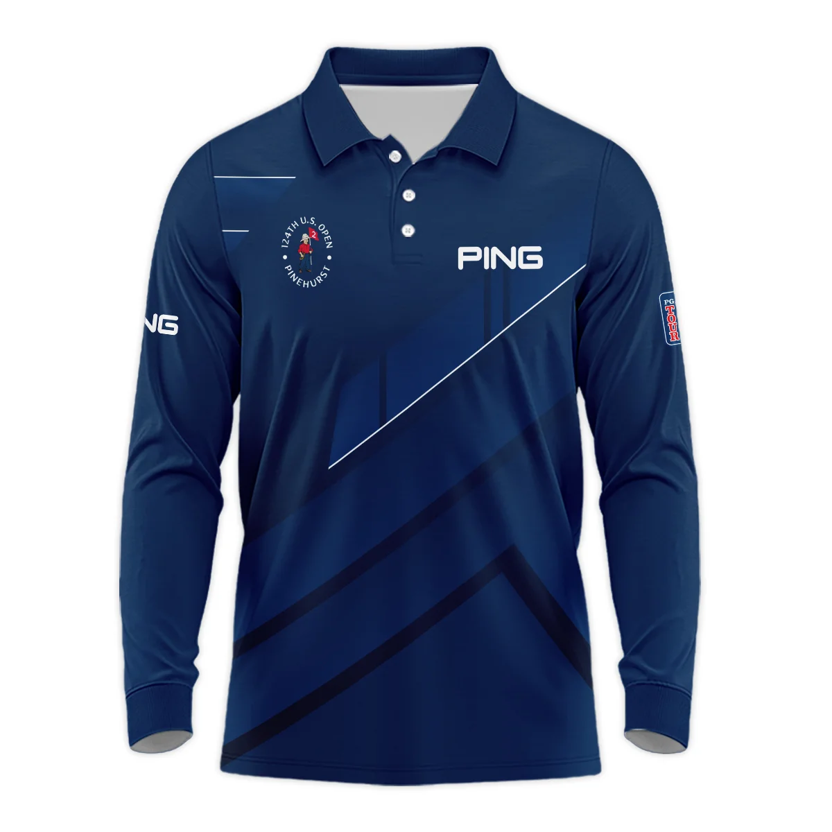 Ping 124th U.S. Open Pinehurst Blue Gradient With White Straight Line Long Polo Shirt Style Classic Long Polo Shirt For Men