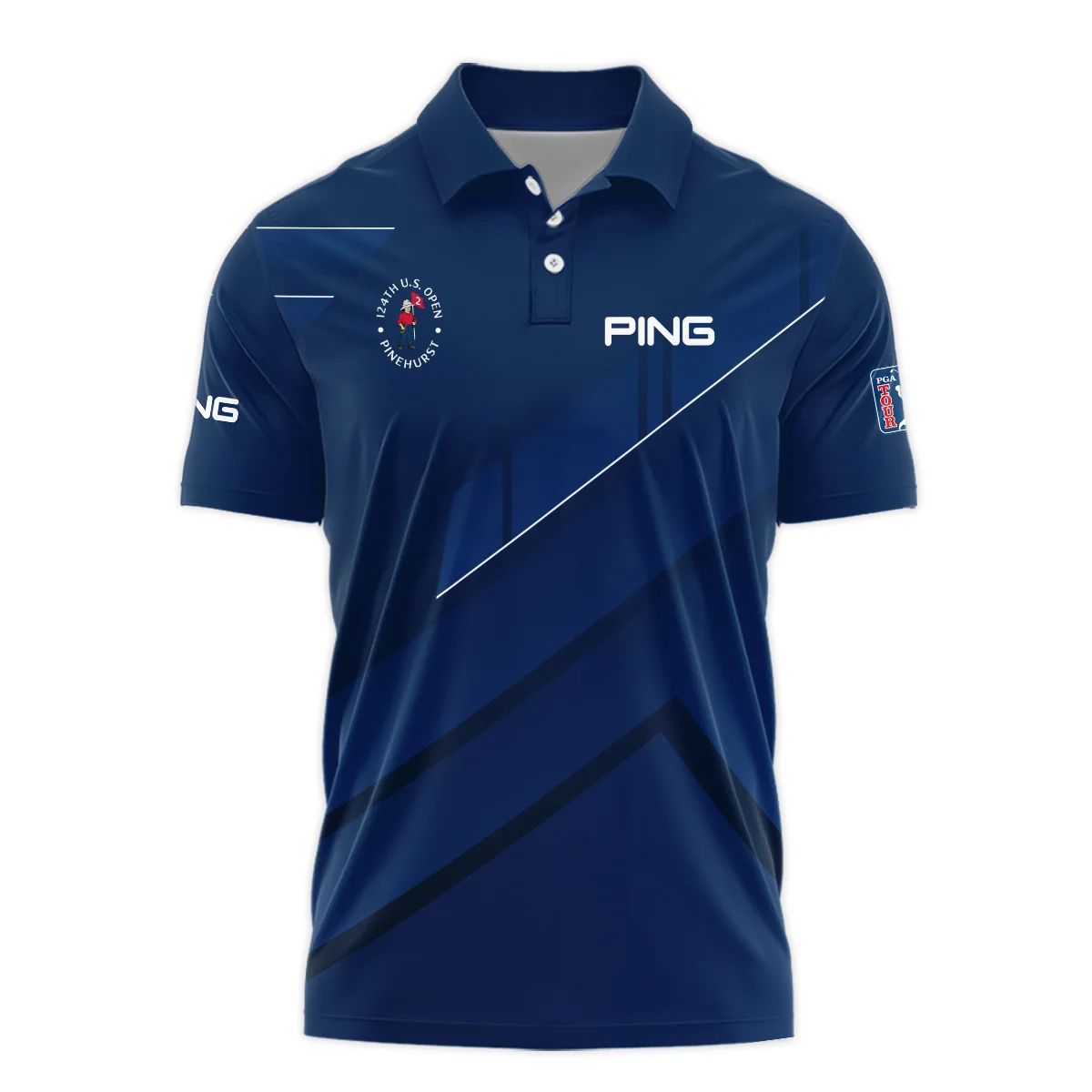 Ping 124th U.S. Open Pinehurst Blue Gradient With White Straight Line Zipper Polo Shirt Style Classic Zipper Polo Shirt For Men