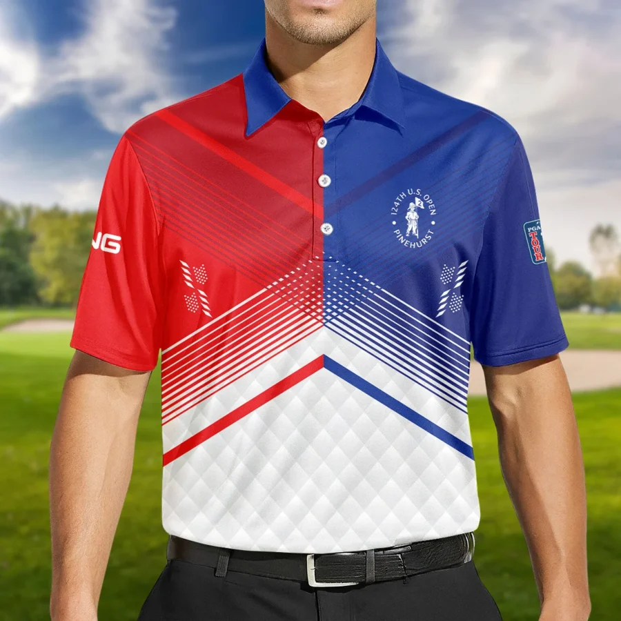 Ping 124th U.S. Open Pinehurst Blue Red Line White Abstract Polo Shirt Style Classic