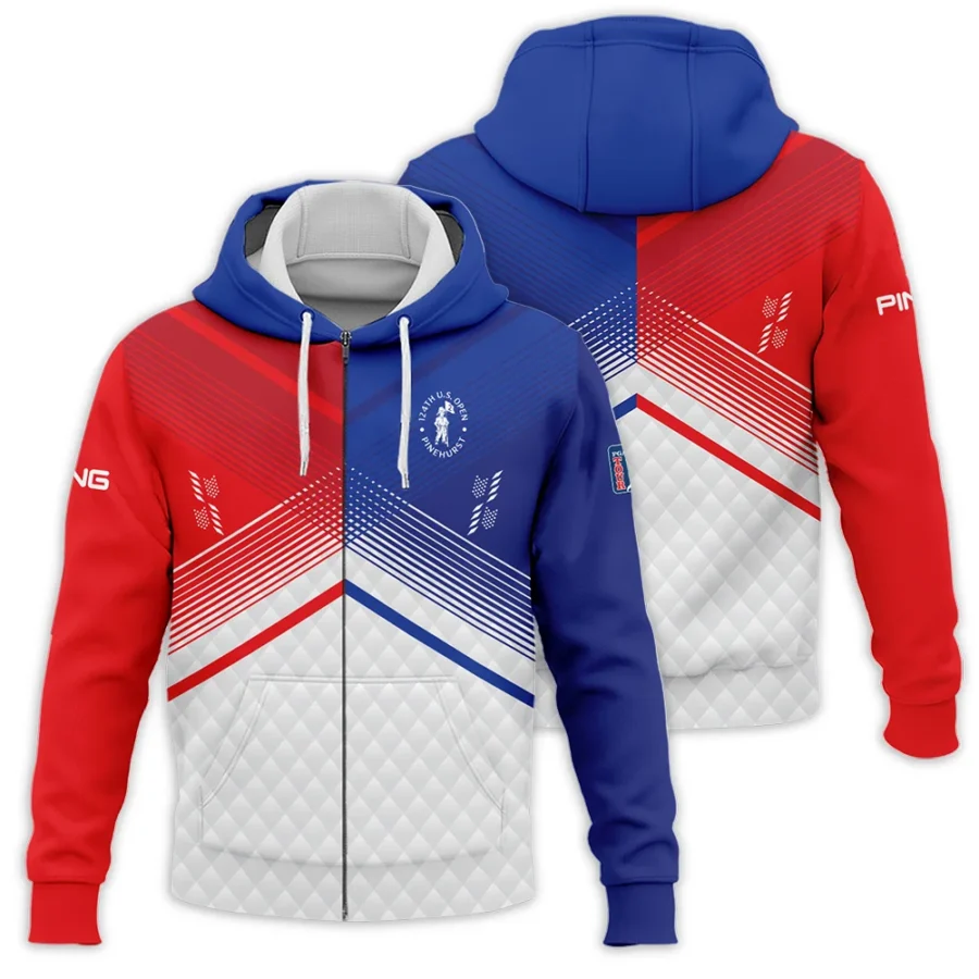 Ping 124th U.S. Open Pinehurst Blue Red Line White Abstract Zipper Hoodie Shirt Style Classic